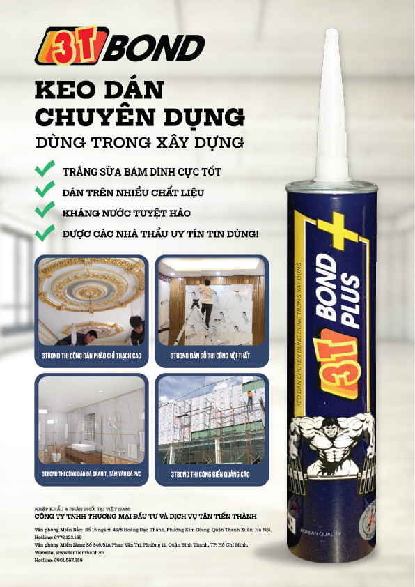 Keo dán phào chỉ nẹp gỗ 3Tbond sài gòn